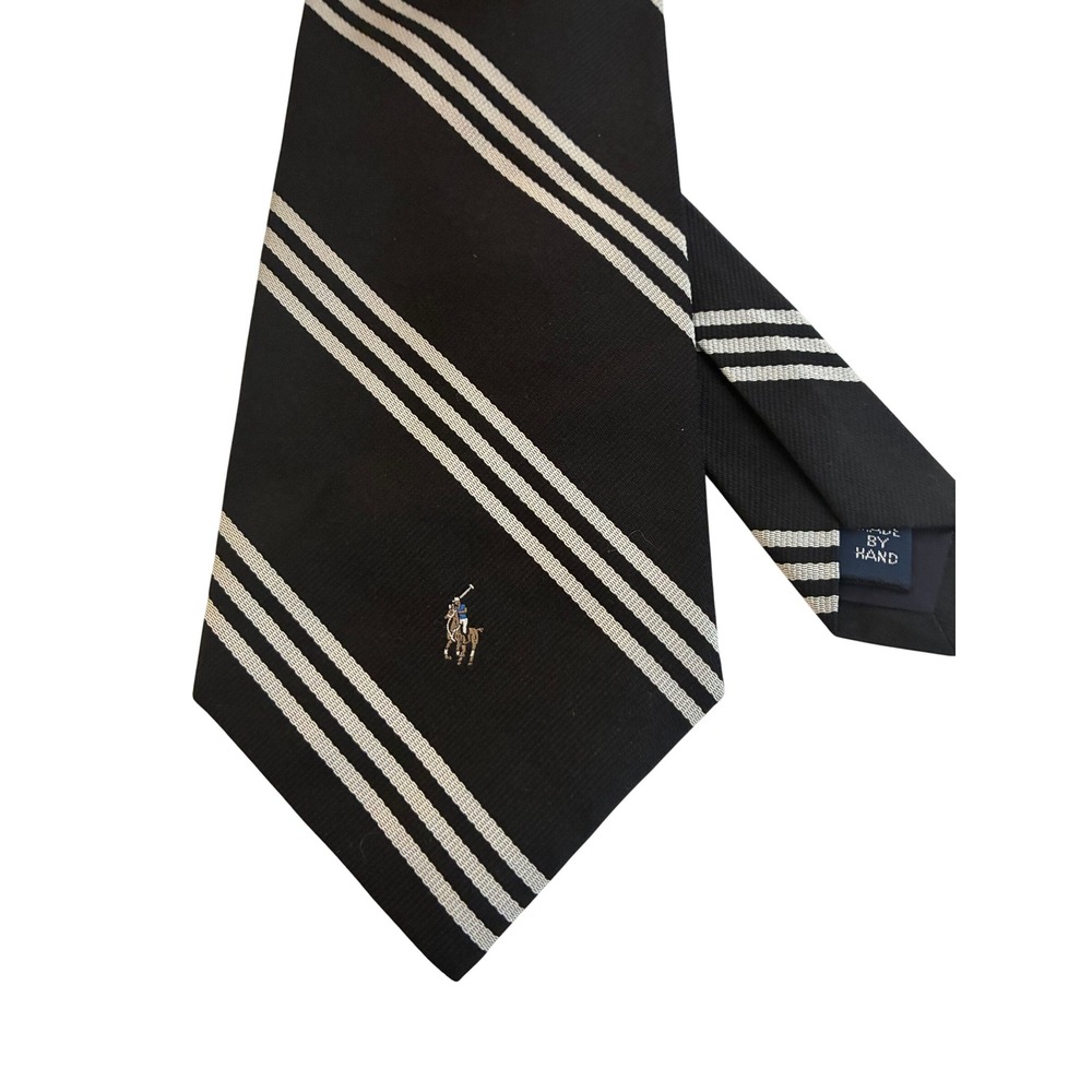 Polo Ralph Lauren Necktie Mens Black Flesh Pony Silk Repp Stripe